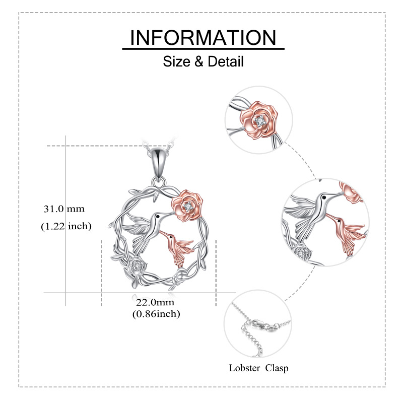 Colar com pingente mãe beija-flor de zircônia cúbica de dois tons em prata esterlina-5