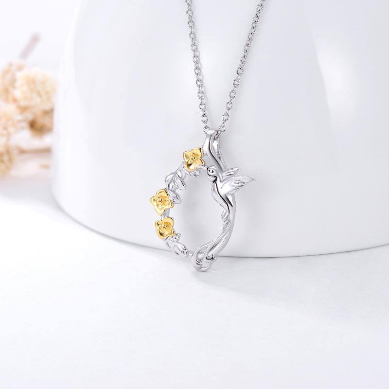 Sterling Silver Two-tone Hummingbird Pendant Necklace-3