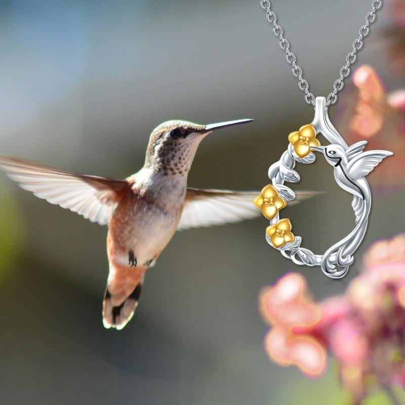 Sterling Silver Two-tone Hummingbird Pendant Necklace-5