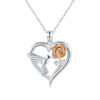 Sterling Silver Two-tone Hummingbird & Rose Pendant Necklace-53