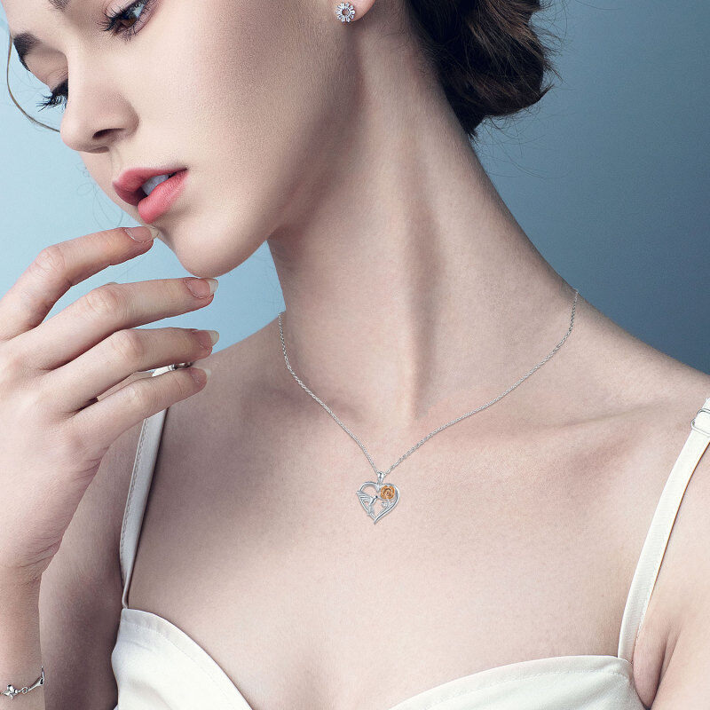 Sterling Silver Two-tone Hummingbird & Rose Pendant Necklace-2