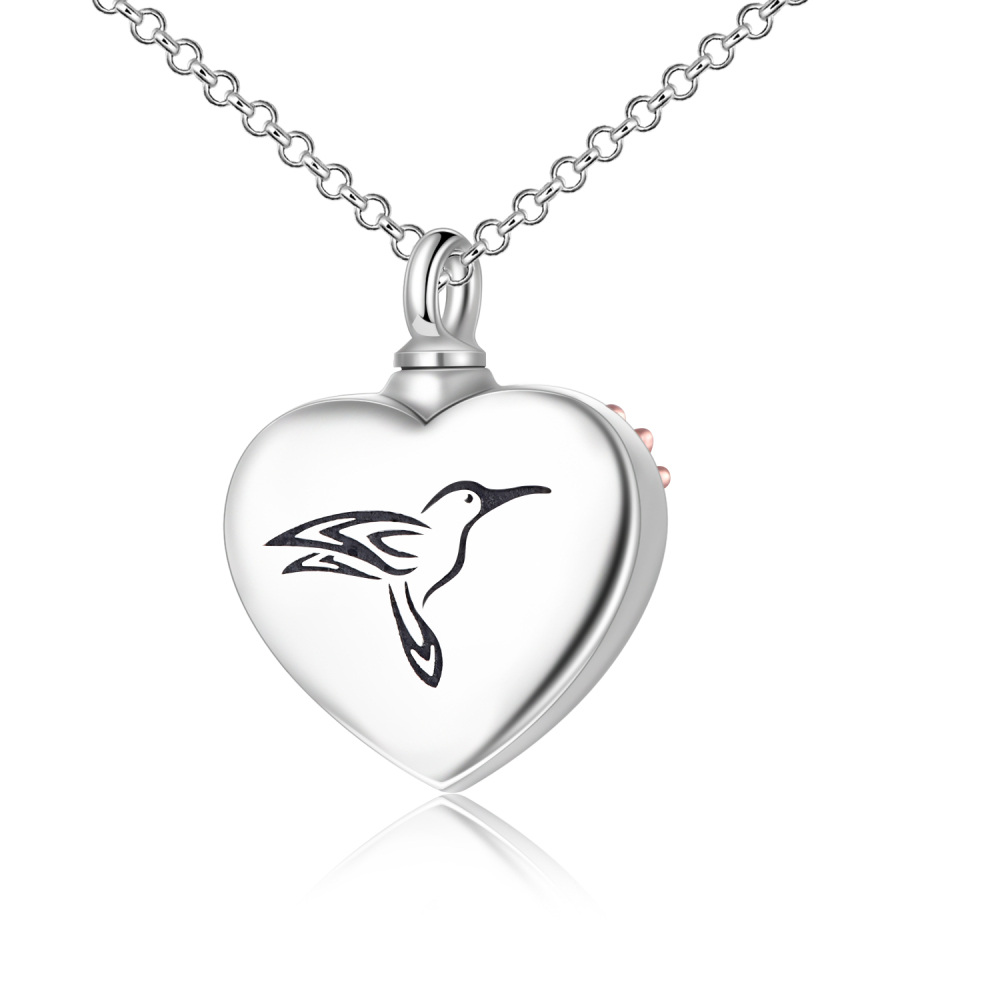 Sterling Silver Two-Tone Hummingbird & Sunflower & Heart Urn Necklace For Ashes-3