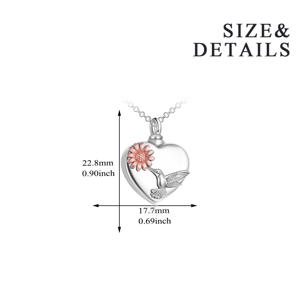 Sterling Silver Two-Tone Hummingbird & Sunflower & Heart Urn Necklace For Ashes-4
