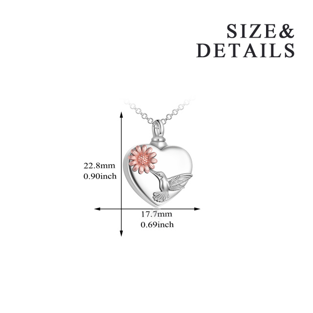 Sterling zilveren tweekleurige kolibrie & zonnebloem & hart urnenketting voor as-4