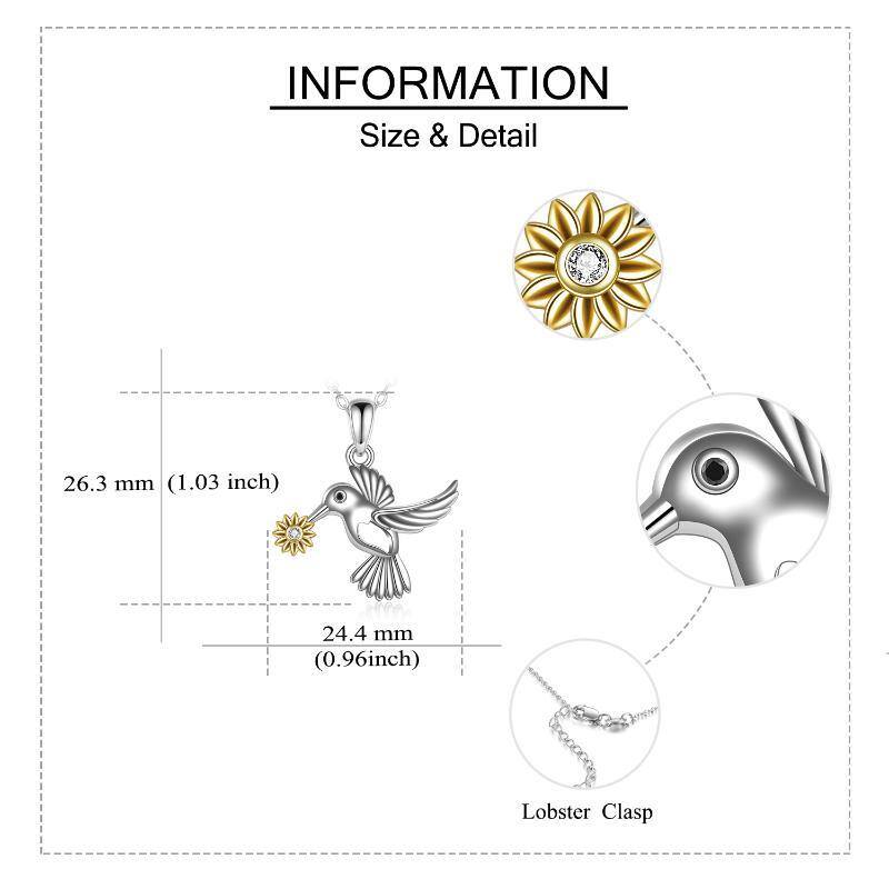 Sterling Silver Two-tone Cubic Zirconia Hummingbird & Sunflower Pendant Necklace-5