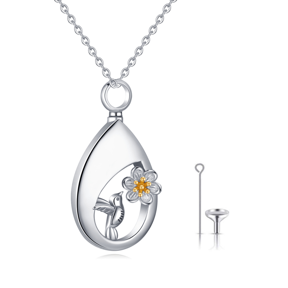 Sterling Silver Two-tone Hummingbird Urn Necklace for Ashes-1