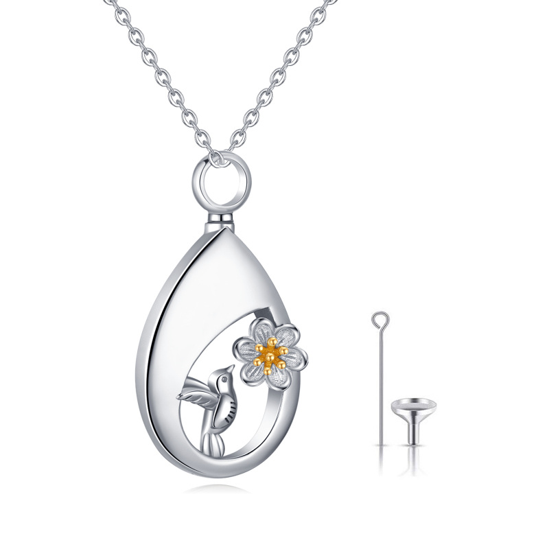 Sterling Silver Two-tone Hummingbird Urn Necklace for Ashes-12