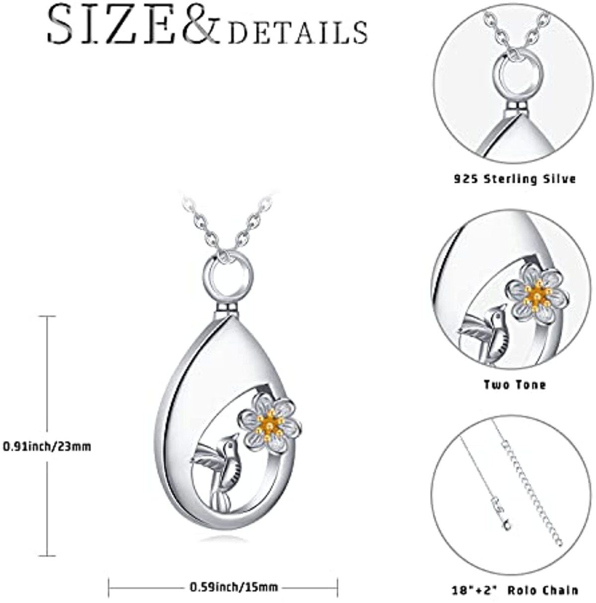 Sterling Silver Two-tone Hummingbird Urn Necklace for Ashes-5