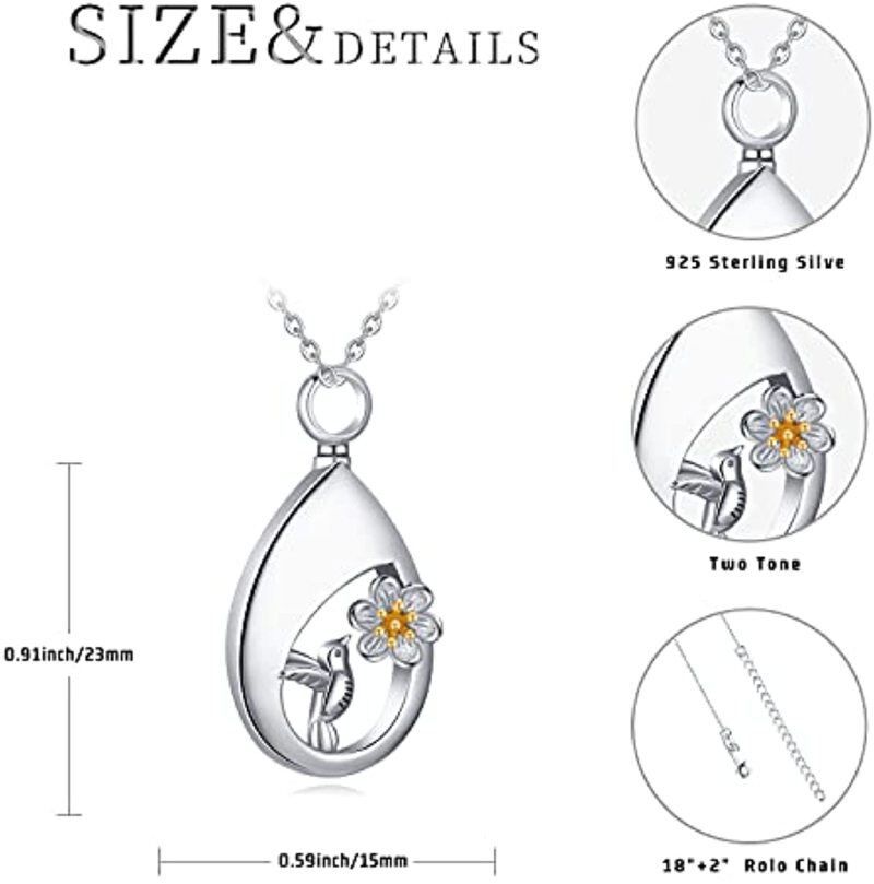 Sterling zilveren kolibrie Tear Drop Urn ketting voor as-5