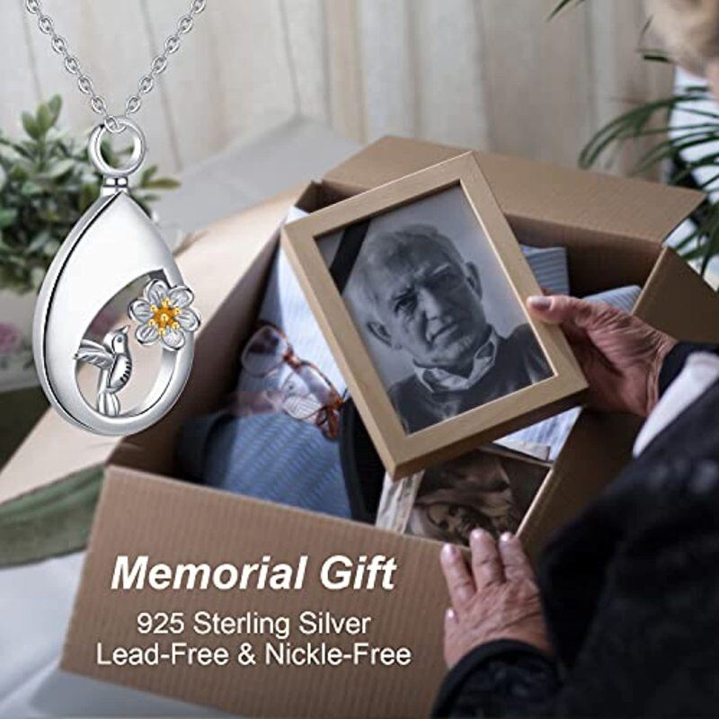 Sterling zilveren kolibrie Tear Drop Urn ketting voor as-6