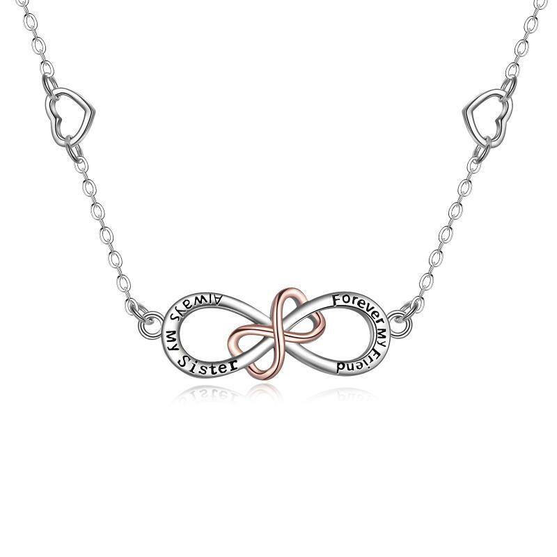 Collier pendentif symbole infini bicolore en argent sterling avec mot gravé-1