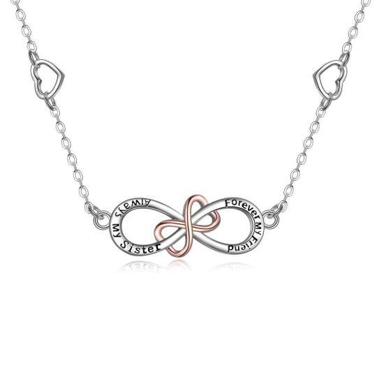 Collier pendentif symbole infini bicolore en argent sterling avec mot gravé