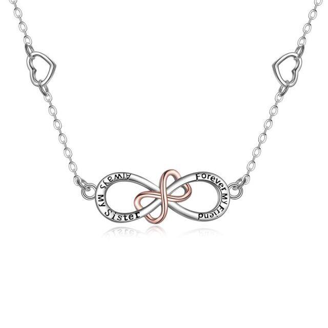 Sterling Silver Two-tone Infinite Symbol Pendant Necklace with Engraved Word-1