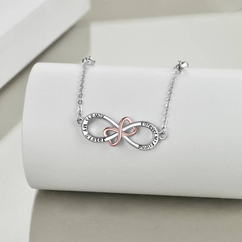 Collier pendentif symbole infini bicolore en argent sterling avec mot gravé-4