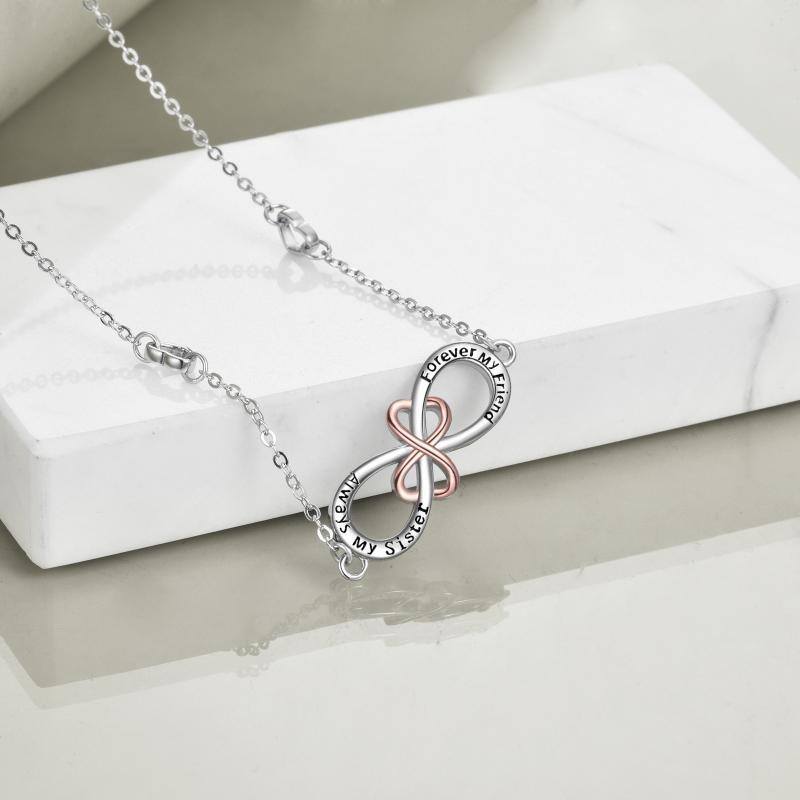 Sterling zilveren tweekleurige oneindige symbool hanger ketting met gegraveerd woord-5