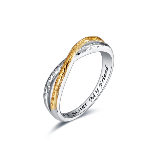 Sterling Silver Two-tone Infinity Symbol Ring with Engraved Word