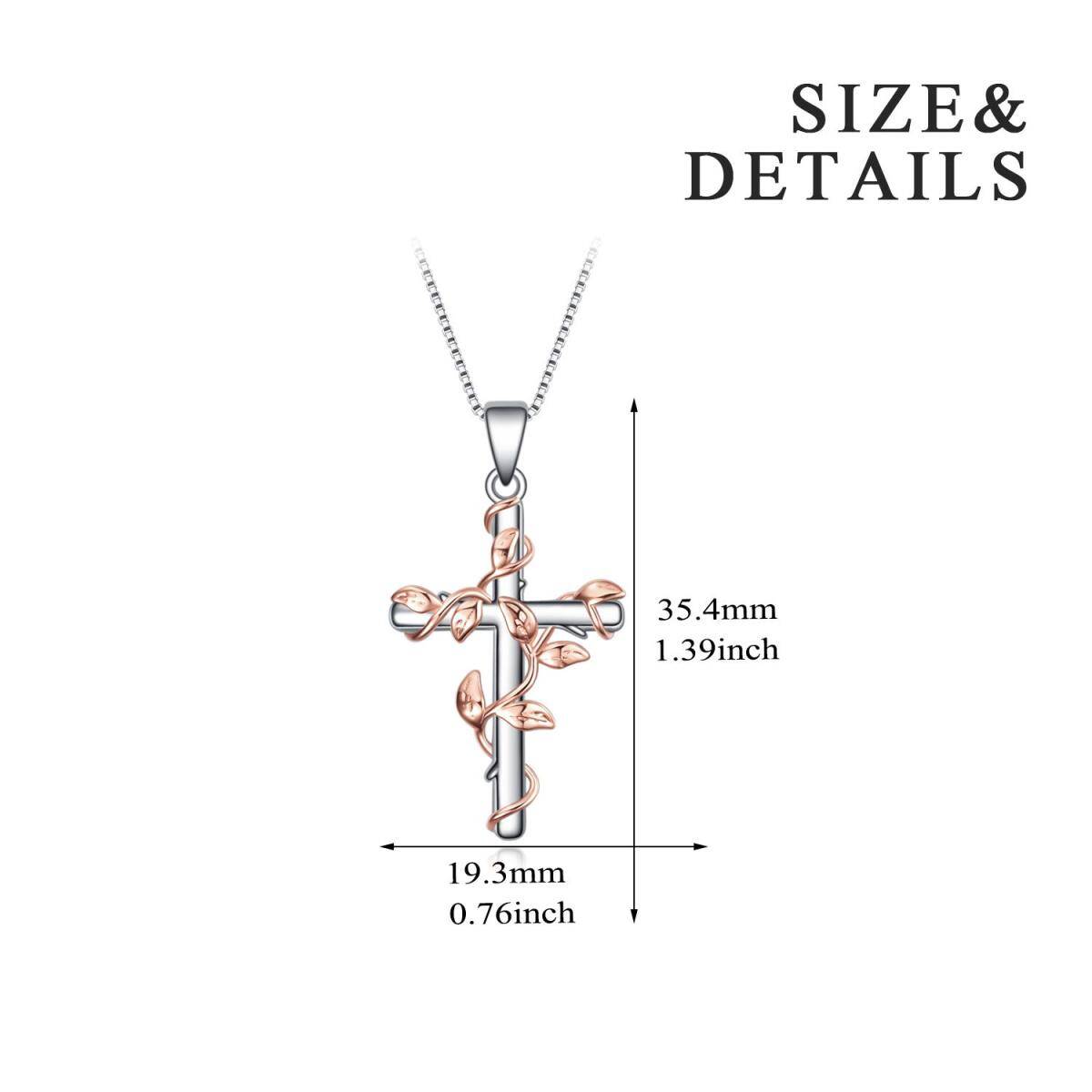 Sterling Silber zweifarbig Efeu & Kreuz Anhänger Halskette-5