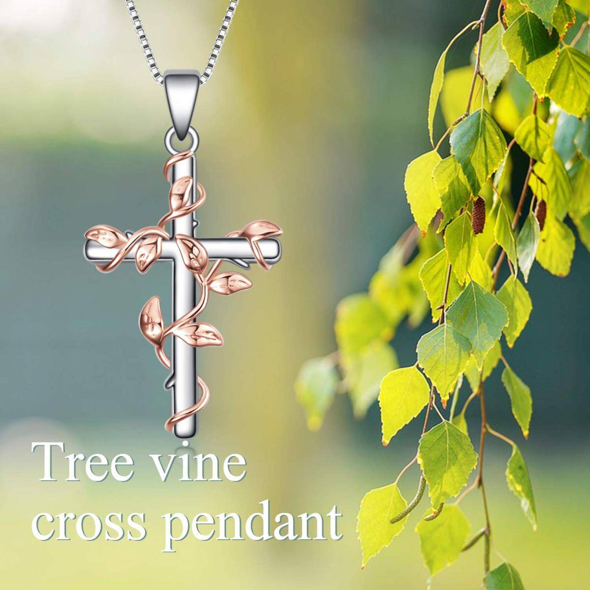 Collier en argent sterling avec pendentif lierre et croix bicolore-6