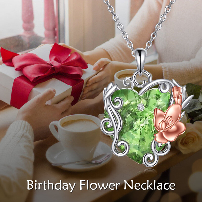 Sterling Zilveren Tweekleurige Ivy Orchid Hart Kristallen Hanger Ketting voor Vrouwen-6