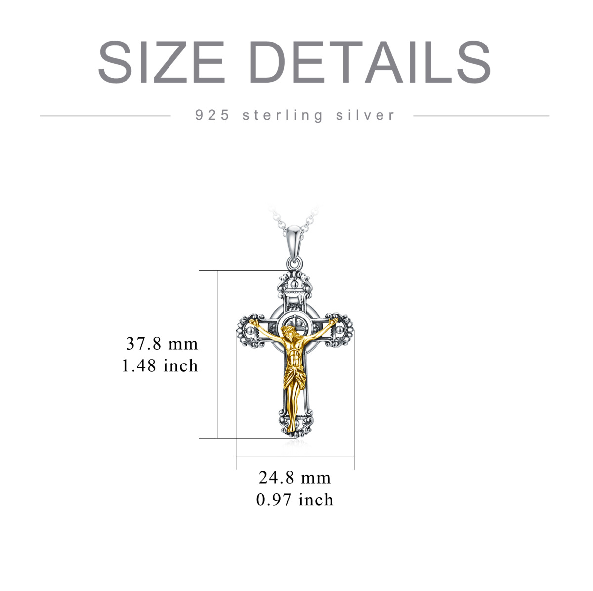 Sterling Silber zweifarbig Jesus Kreuz Anhänger Halskette-5