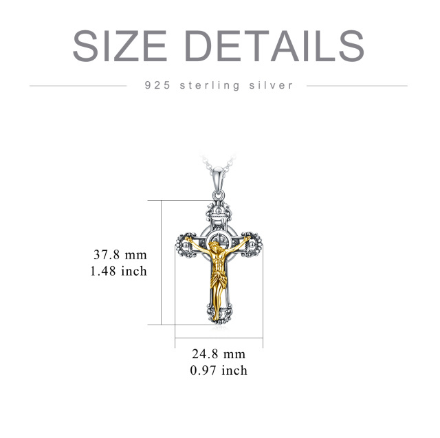 Sterling Silver Two-tone Jesus Cross Pendant Necklace-5