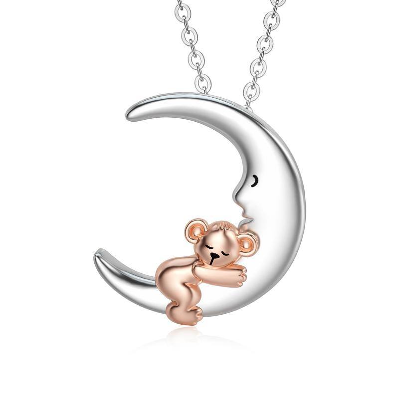 Collar colgante de plata de ley con dos tonos de oso koala y luna Regalo para niños-1