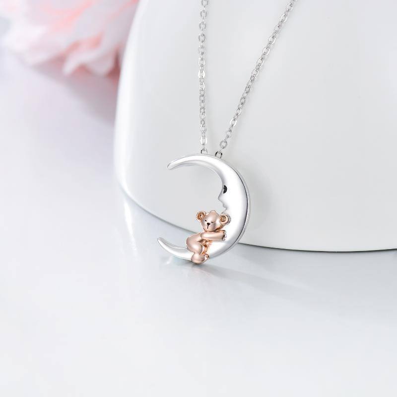 Collar colgante de plata de ley con dos tonos de oso koala y luna Regalo para niños-3