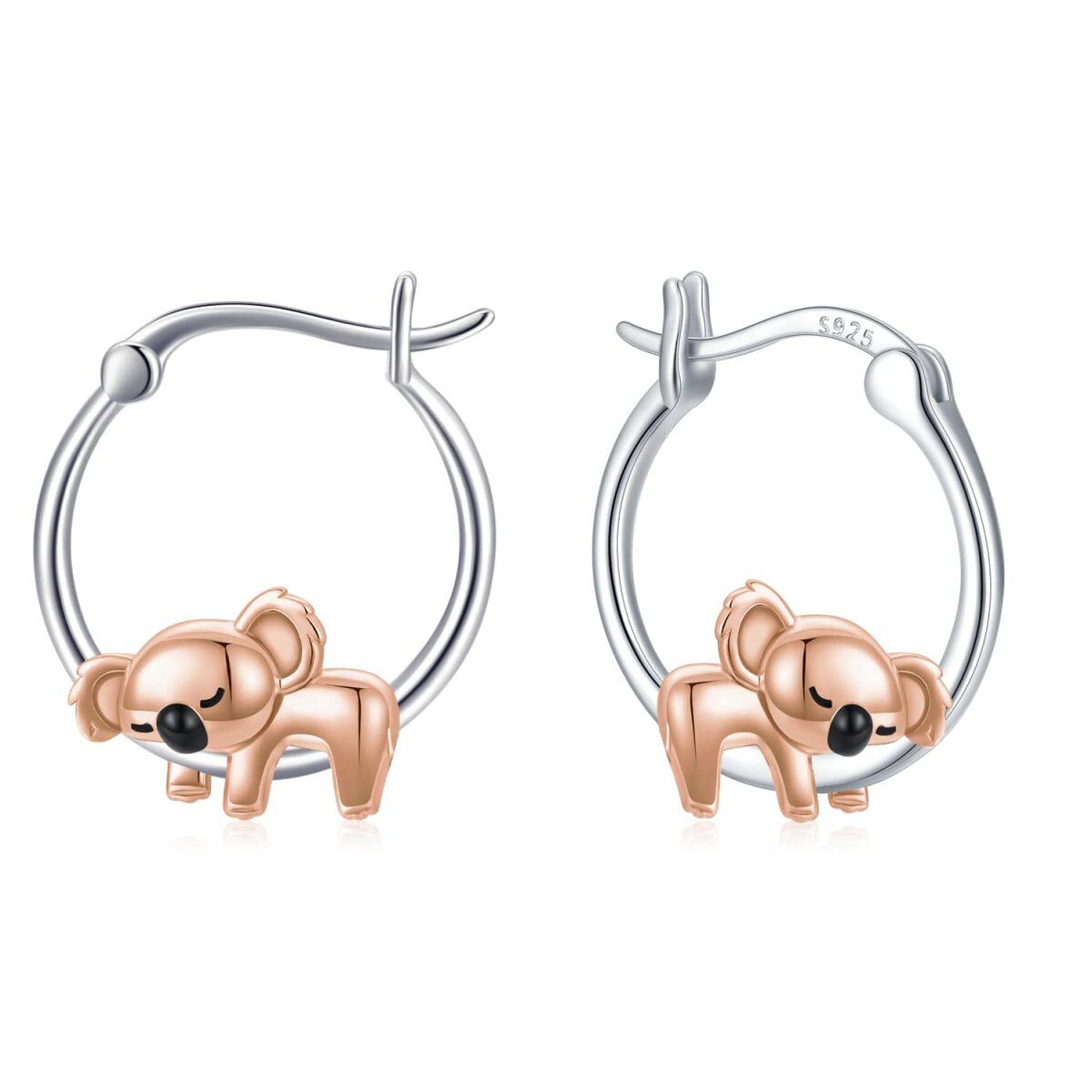 Sterling Silver Two-tone Koala Hoop Earrings-1