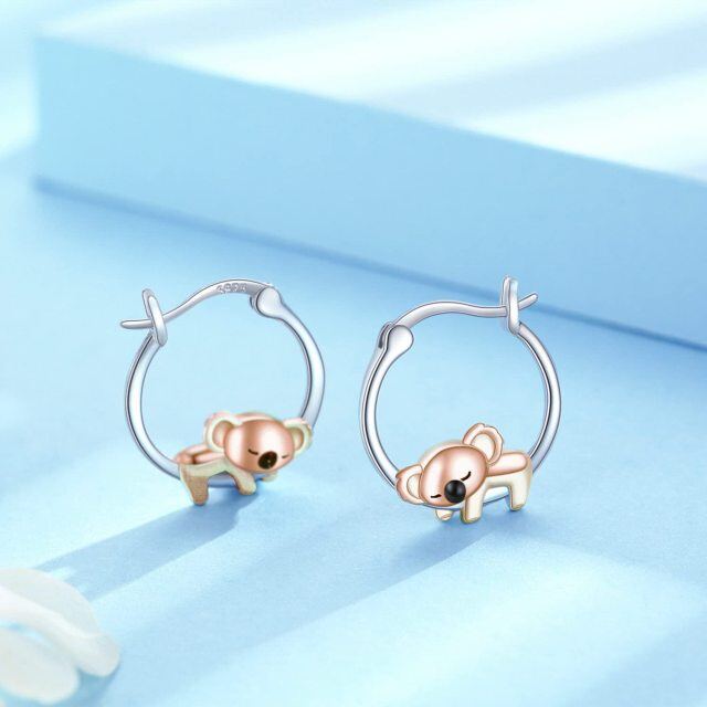 Sterling Silver Two-tone Koala Hoop Earrings-3