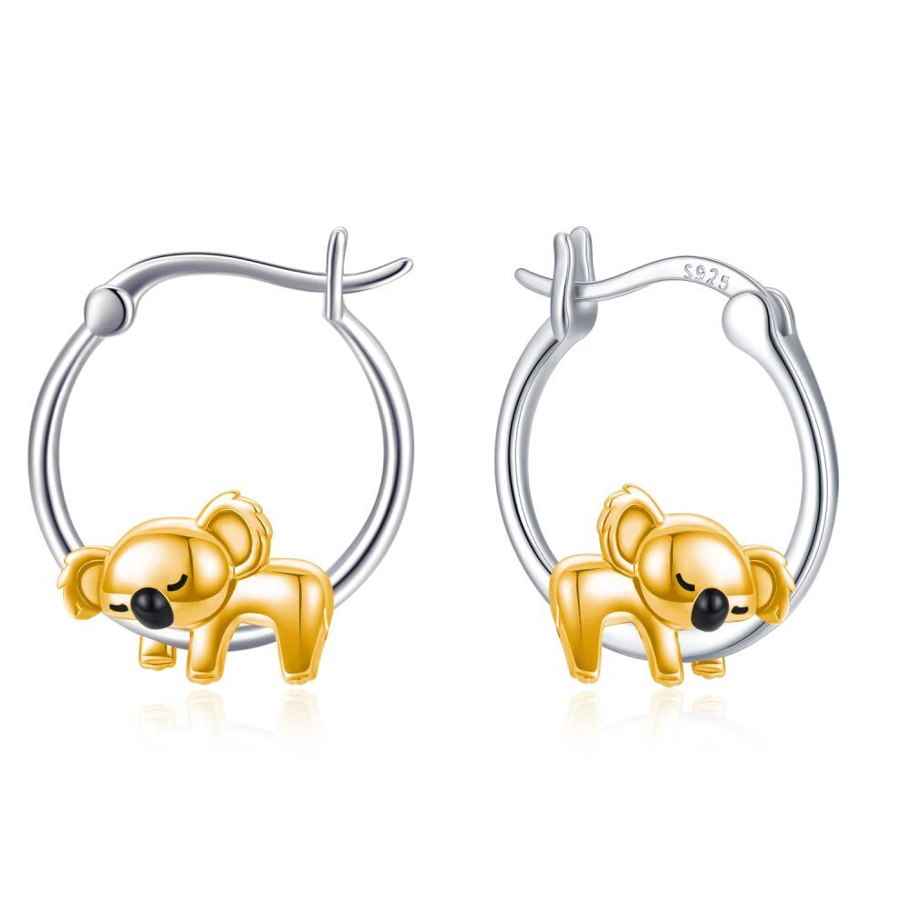 Sterling Silver Two-tone Koala Hoop Earrings-1