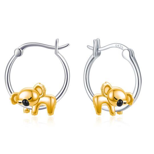 Sterling Silver Two-tone Koala Hoop Earrings