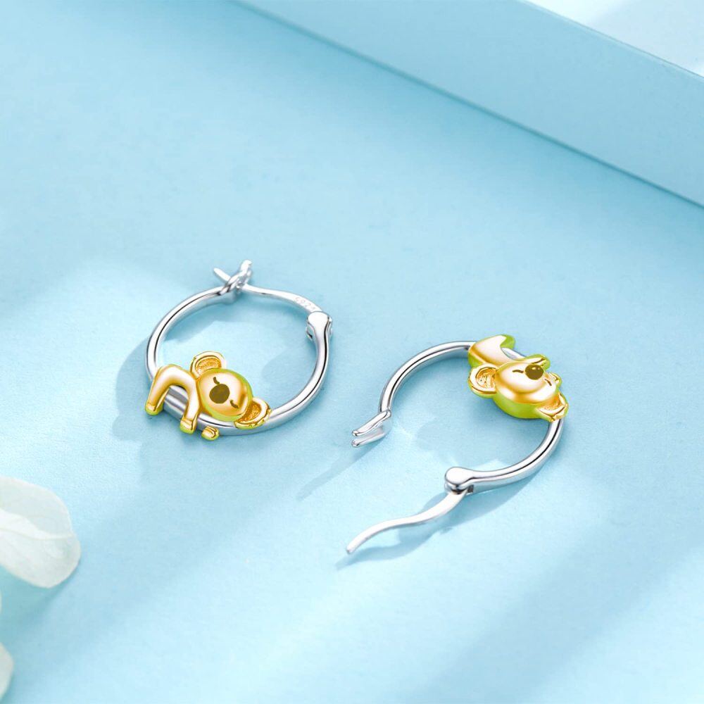 Sterling Silver Two-tone Koala Hoop Earrings-4