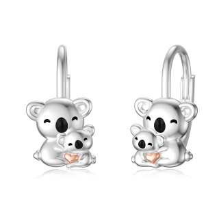 Sterling Silver Two-tone Koala Lever-back Earrings-22