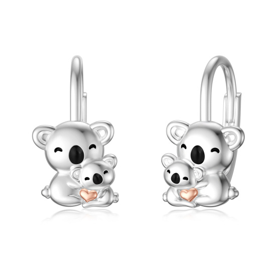 Boucles d'oreilles Koala à levier en argent sterling bicolore