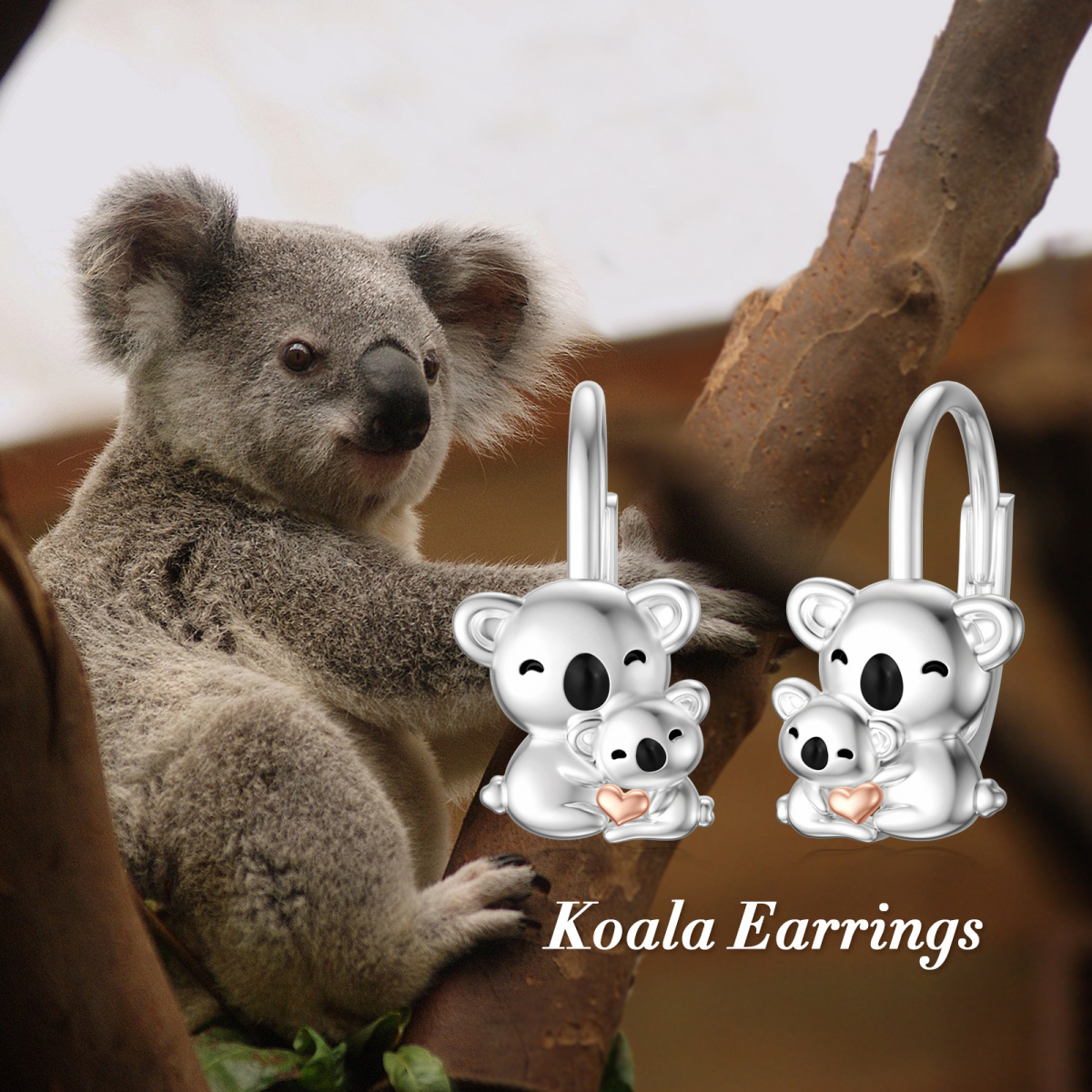 Orecchini a leva Koala bicolore in argento sterling-2