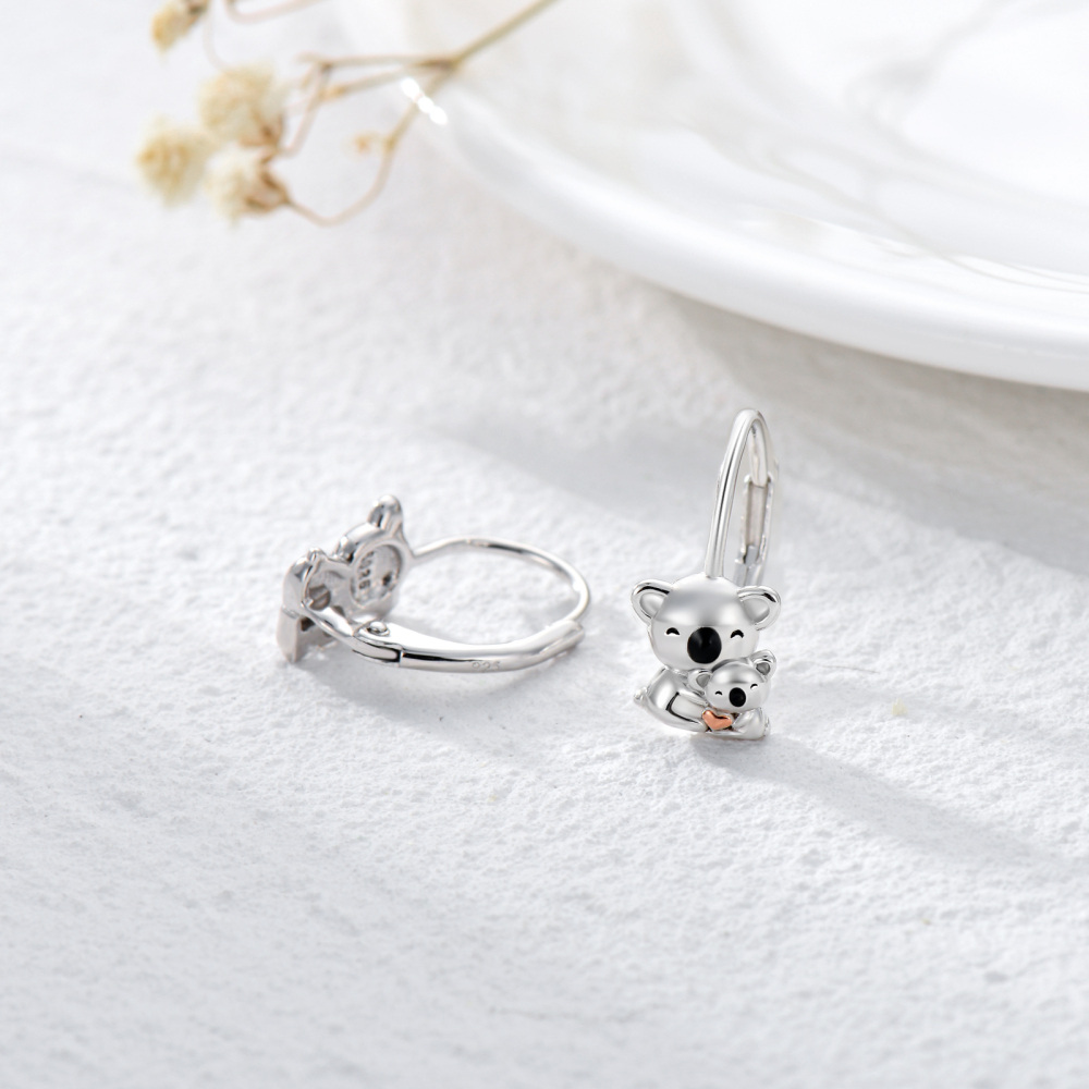 Pendientes de palanca Koala bicolor en plata de ley-4