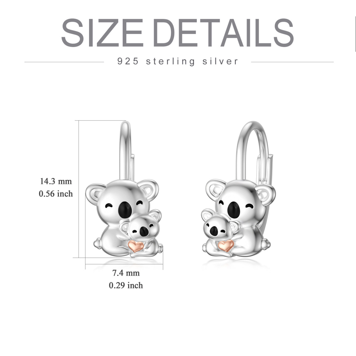 Orecchini a leva Koala bicolore in argento sterling-6