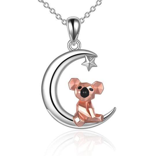 Collier en argent sterling avec pendentif Koala et lune bicolore