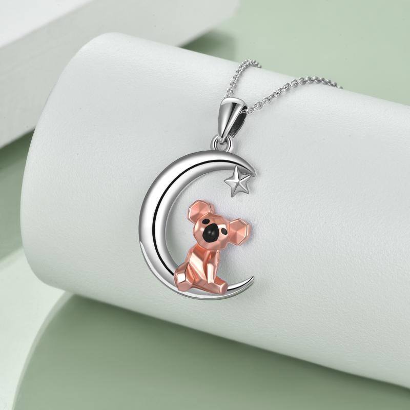 Sterling Silver Two-tone Koala & Moon Pendant Necklace-3