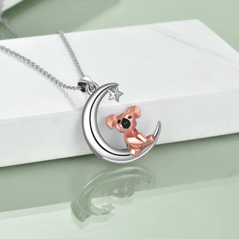 Collier en argent sterling avec pendentif Koala et lune bicolore-4