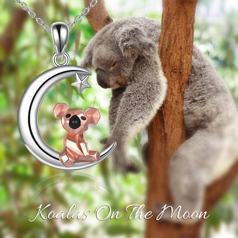 Sterling Silber zweifarbiger Koala & Mond Anhänger Halskette-6