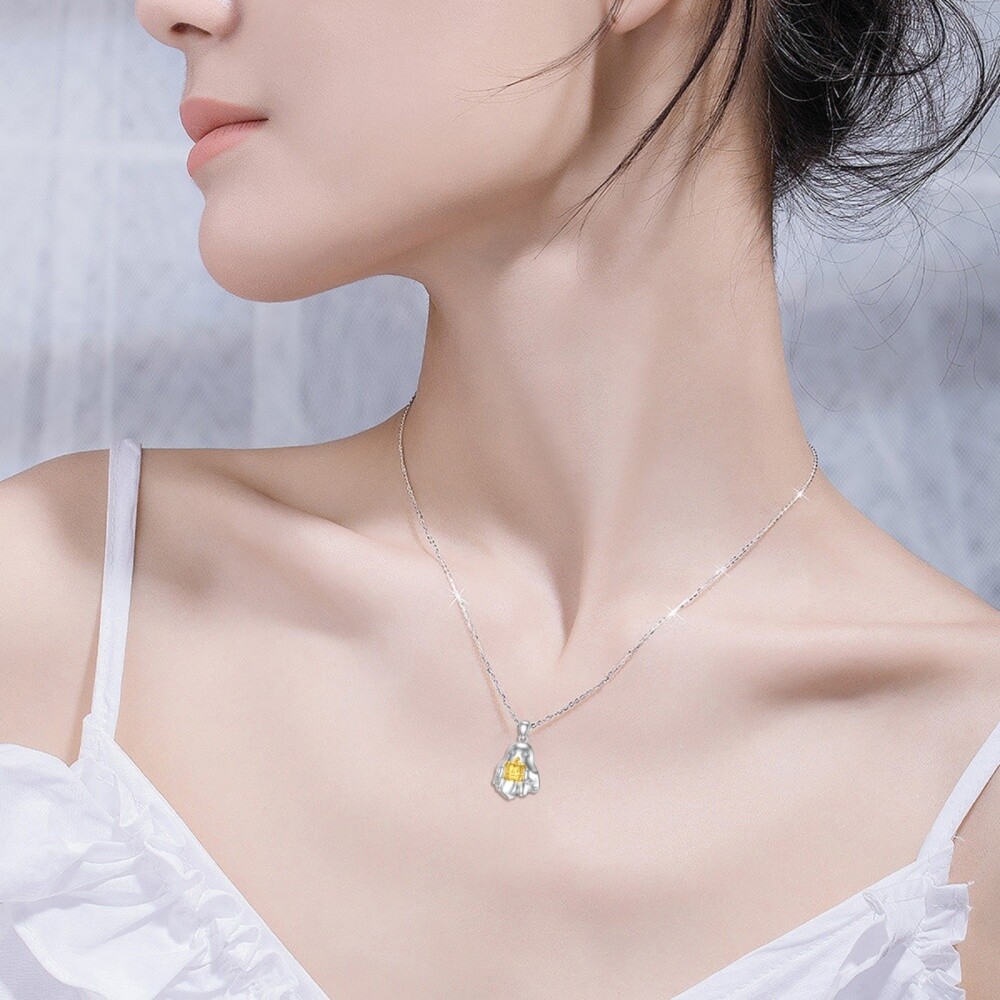 Sterling Silver Two-tone Laboratory Diamonds Pumpkin & Ghost Pendant Delicate Jewelry Halloween Gifts Necklace-2