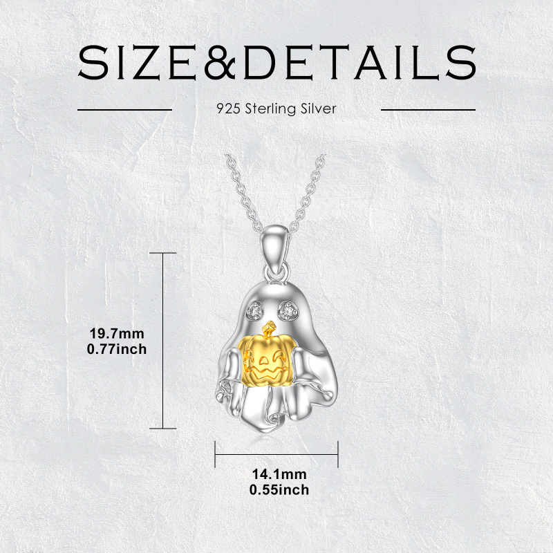 Naszyjnik z wisiorkiem w kształcie dyni i ducha, wykonany z 14-karatowego białego i żółtego złota oraz laboratoryjnych diamentów-6