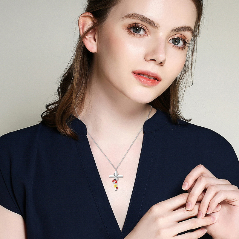 Sterling Silver Two-Tone Cubic Zirconia Ladybug With Cross With Infinity Symbol With Sunflower Urn Necklace For Ashes With Engraved Word For Women-2