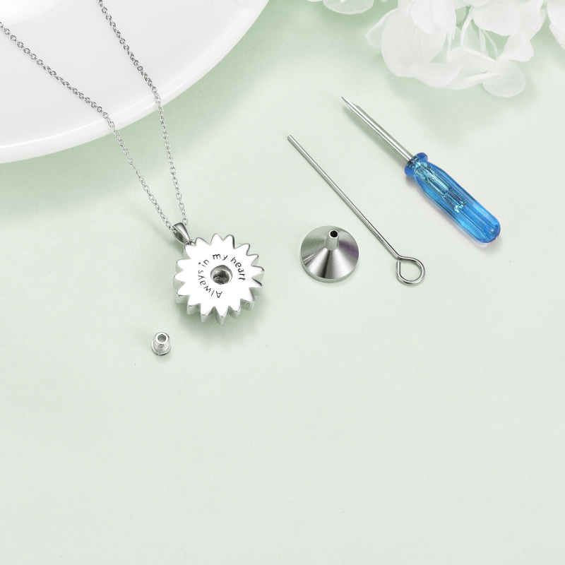 Sterling Silver Two-tone Ladybug & Daisy Urn Necklace for Ashes with Engraved Word-4