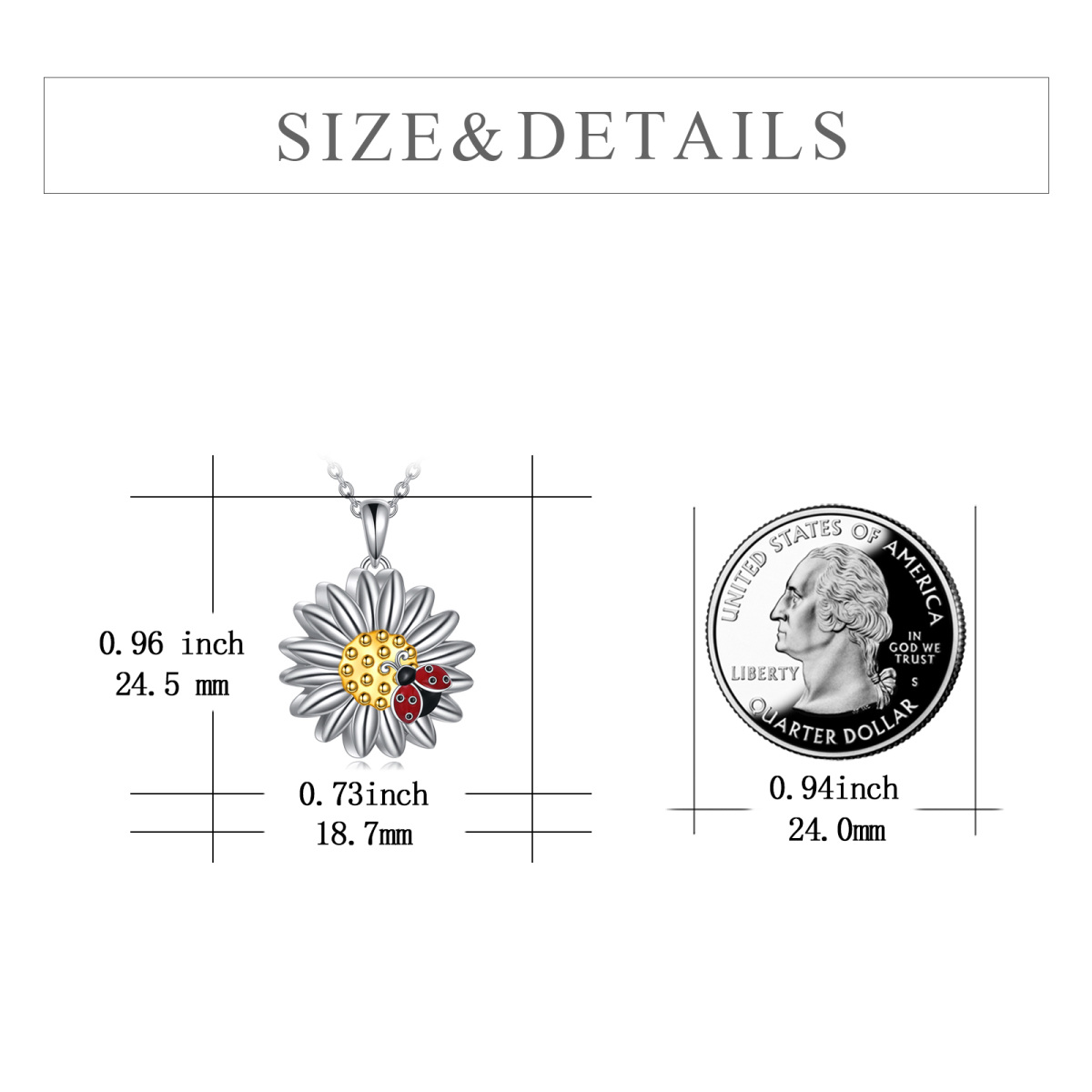 Sterling Silver Two-tone Ladybug & Daisy Urn Necklace for Ashes with Engraved Word-5