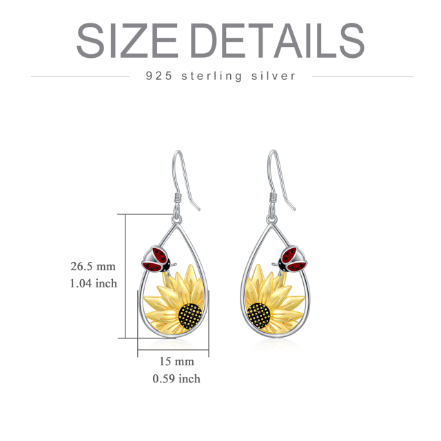 Pendants d'oreilles en argent sterling avec coccinelle et tournesol bicolores-6