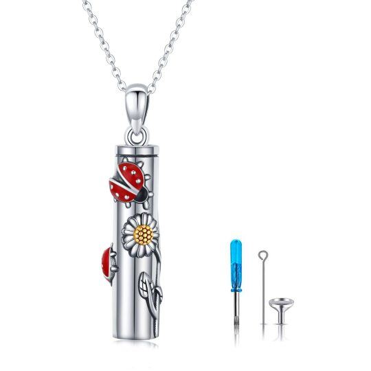 Collana d'argento bicolore con coccinella e girasole per le ceneri