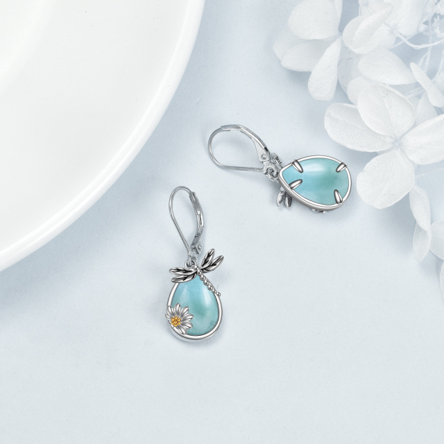 Boucles d'oreilles en argent sterling avec libellule et tournesol en pierre de Lalimar bic-4