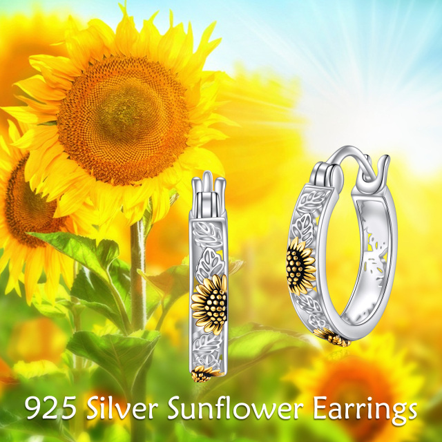 Boucles d'oreilles en argent sterling bicolores feuilles et tournesol-6